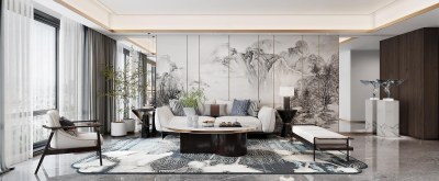 新中式客餐厅3D模型下载